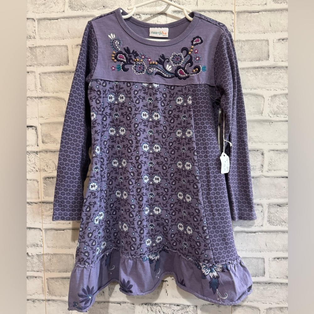 New!! Girl’s Naartjie purple embroidered floral long sleeve boho dress Size 7